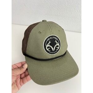 Realtree Trucker Hat Mens Olive Green Brown Mesh Snapback Rope Cap Antler Logo